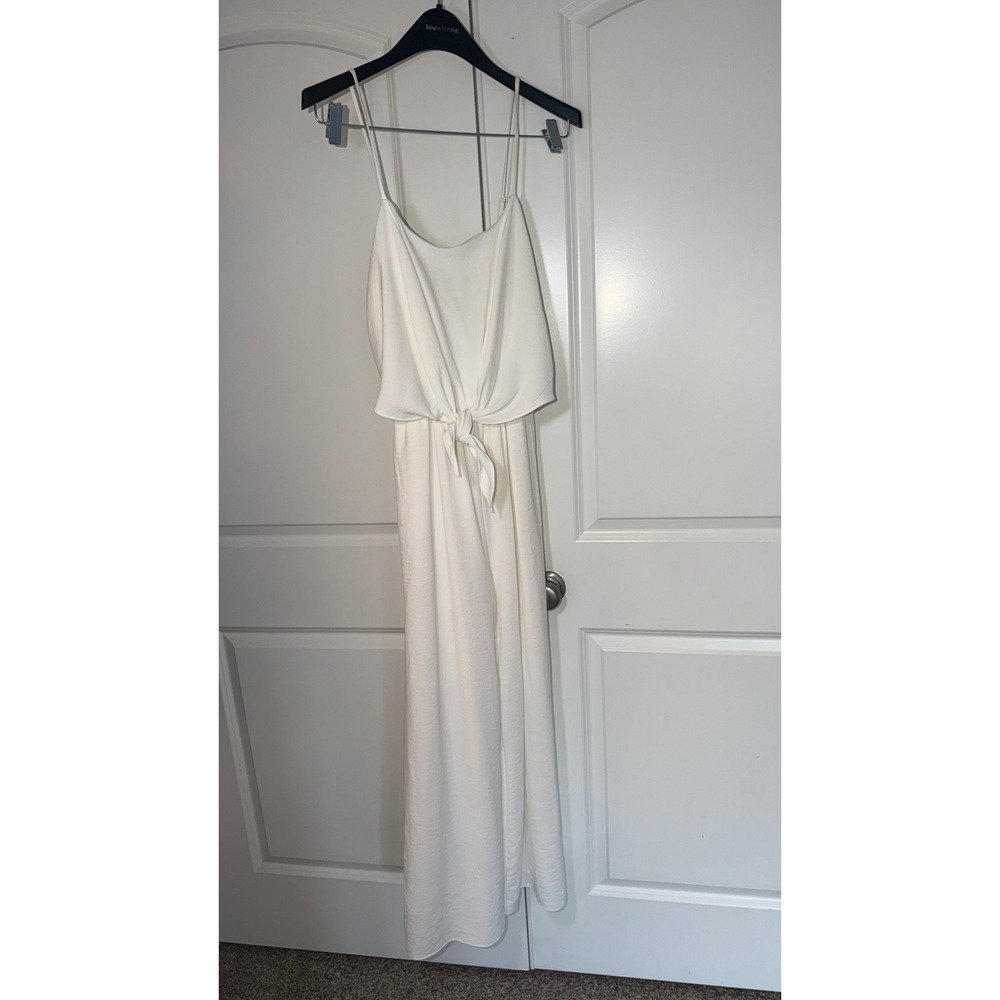 Everly White Tie Front Jumpsuit Womens Size M Wide Leg Spaghetti Strap J1101